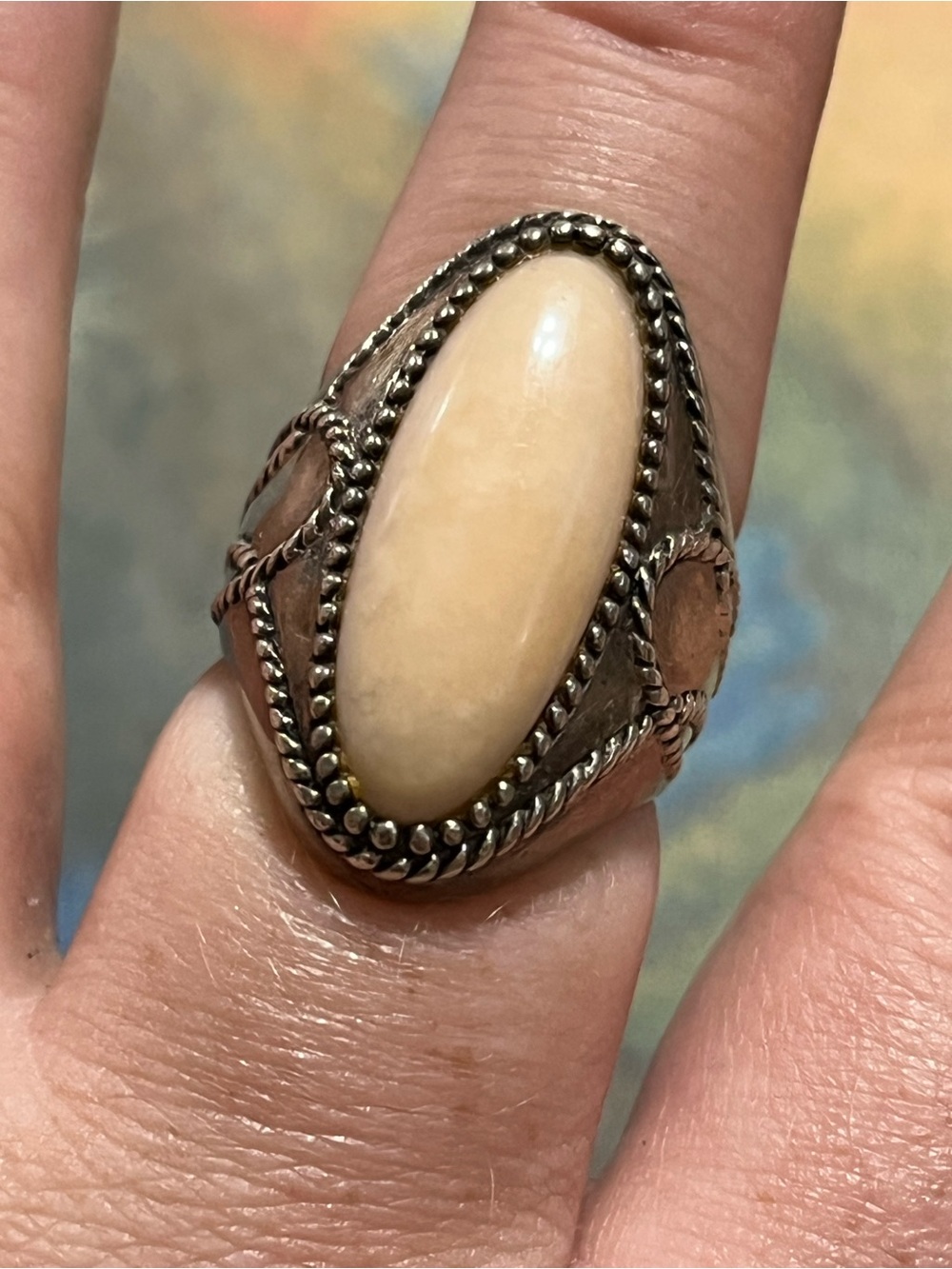 Vintage BBJ Southwestern Sterling Silver 925 Mother of Pearl Ring - Size 7.75